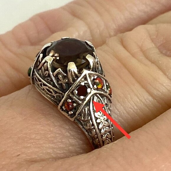 Sterling Silver 925 Dainty Round Smoky Quartz & Opal Accent Ring MISSING STONE - Picture 2 of 16